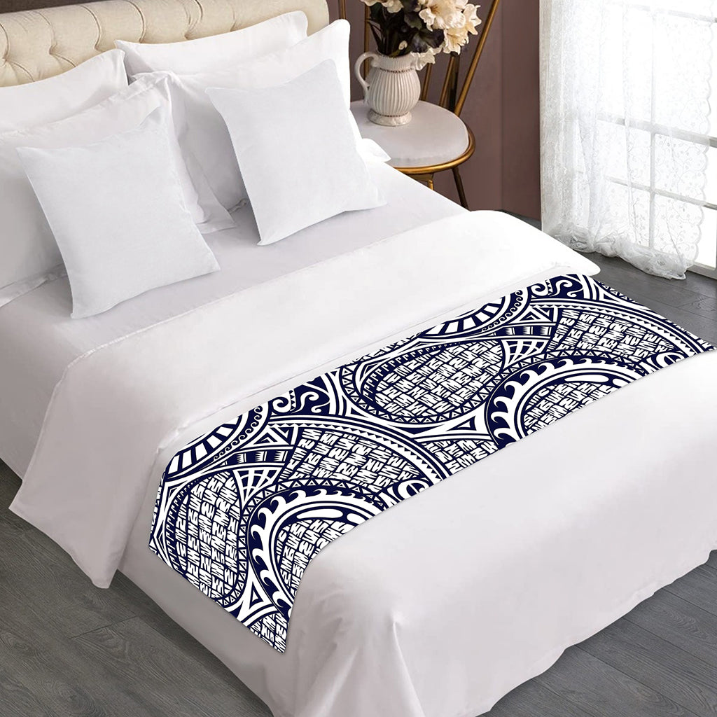Blue Maori Polynesian Tribal Print Bed Runner