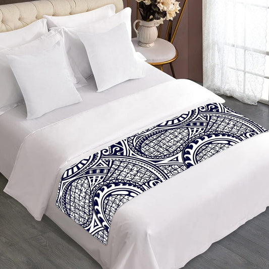 Blue Maori Polynesian Tribal Print Bed Runner