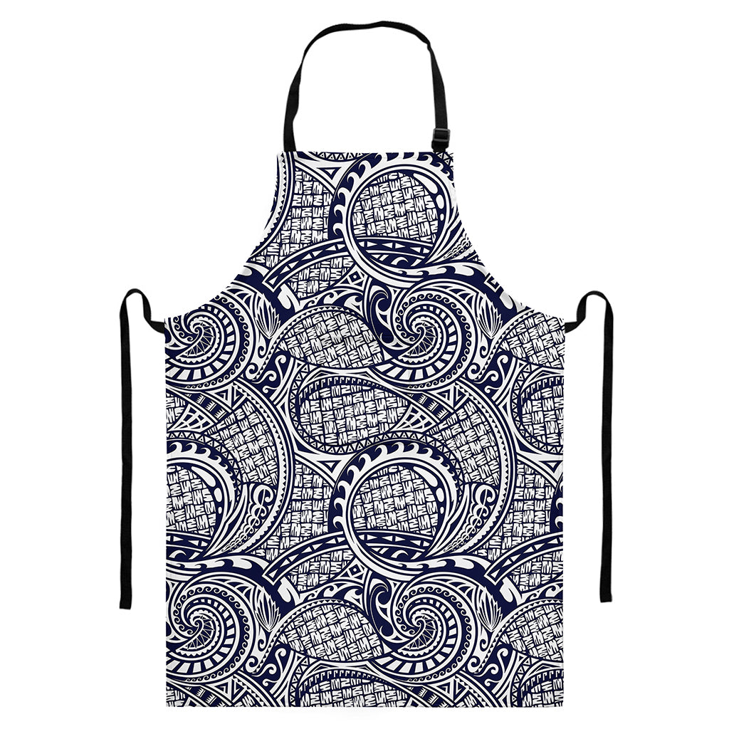 Blue Maori Polynesian Tribal Print Bib Apron With Pocket