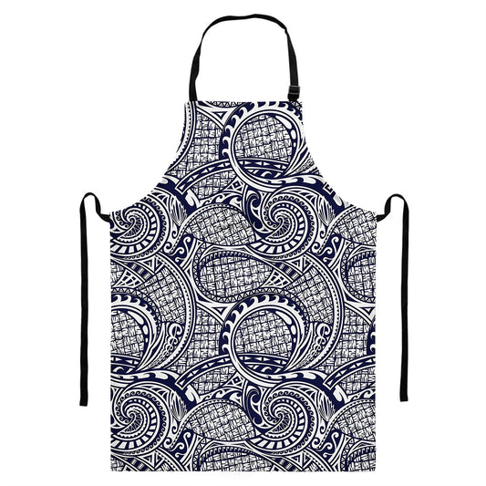 Blue Maori Polynesian Tribal Print Bib Apron With Pocket