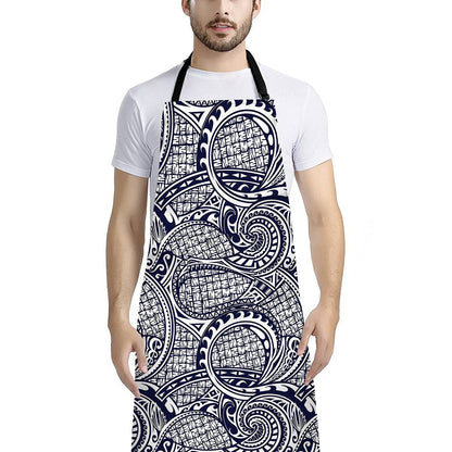Blue Maori Polynesian Tribal Print Bib Apron With Pocket