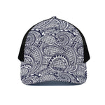 Blue Maori Polynesian Tribal Print Black Mesh Trucker Cap