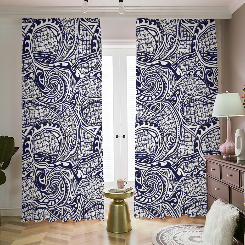 Blue Maori Polynesian Tribal Print Blackout Pencil Pleat Curtains