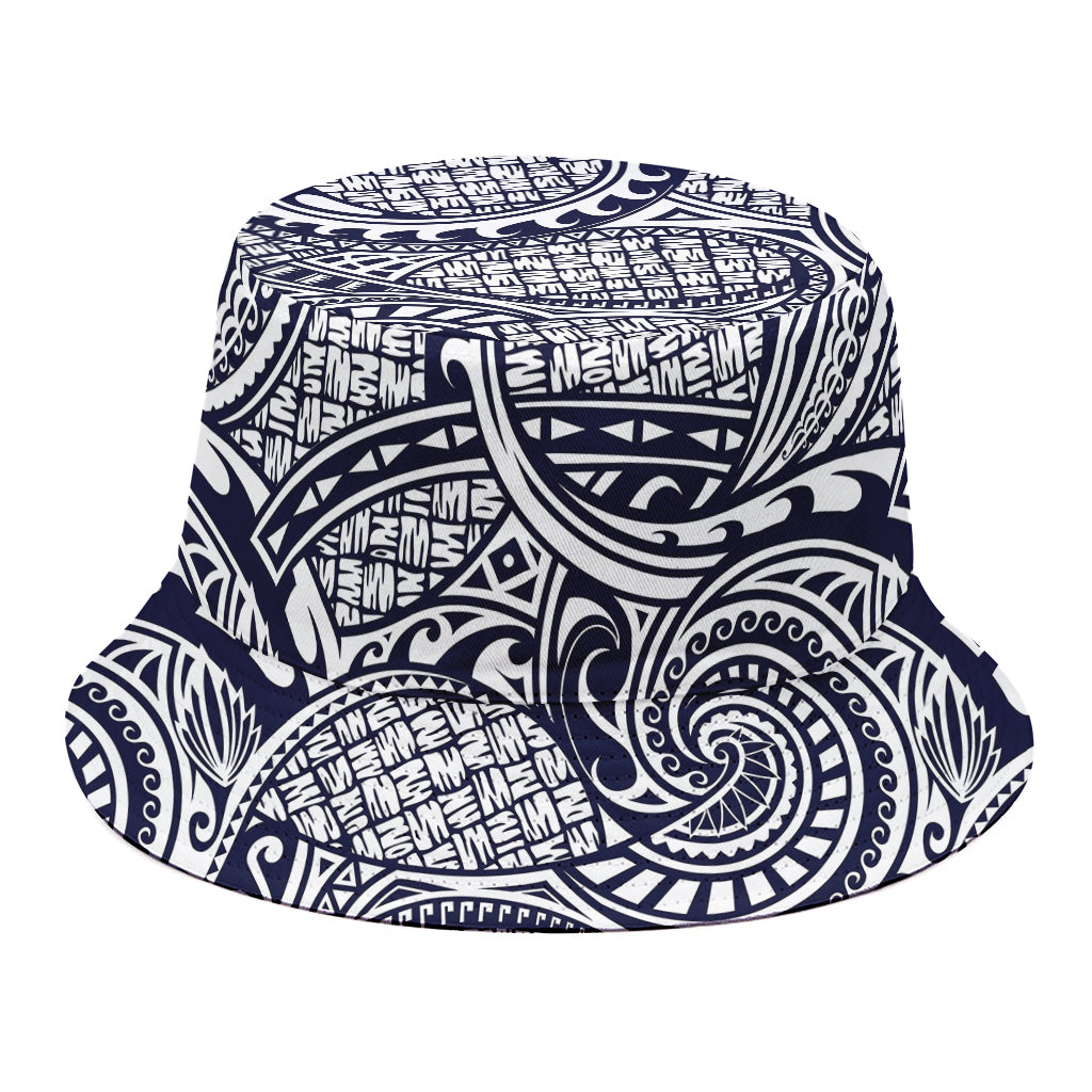 Blue Maori Polynesian Tribal Print Bucket Hat