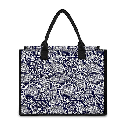Blue Maori Polynesian Tribal Print Canvas Tote Bag