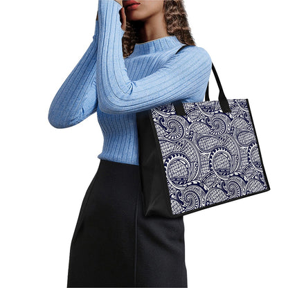 Blue Maori Polynesian Tribal Print Canvas Tote Bag