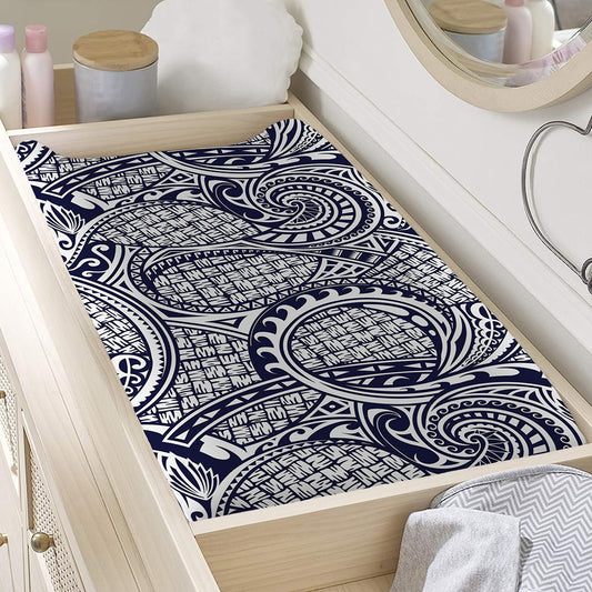 Blue Maori Polynesian Tribal Print Changing Pad Cover