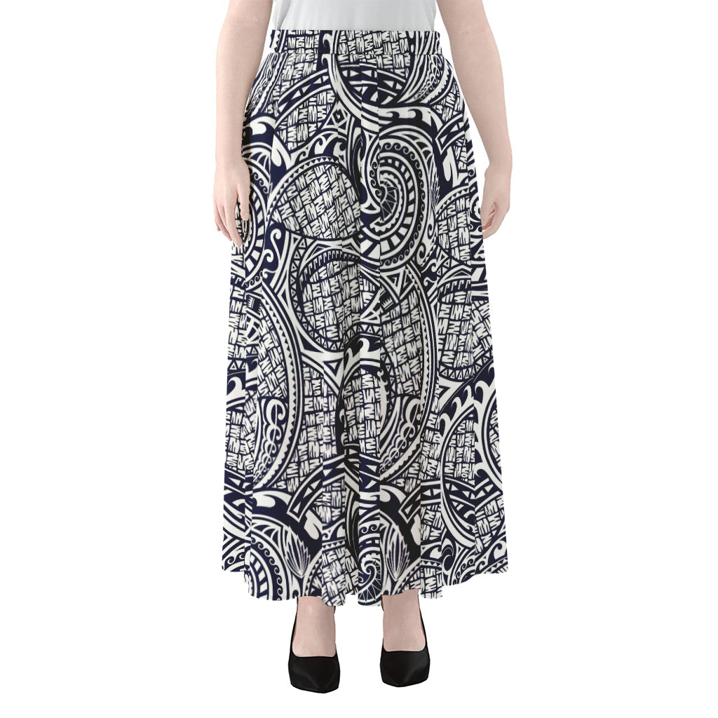 Blue Maori Polynesian Tribal Print Chiffon Maxi Skirt