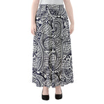 Blue Maori Polynesian Tribal Print Chiffon Maxi Skirt