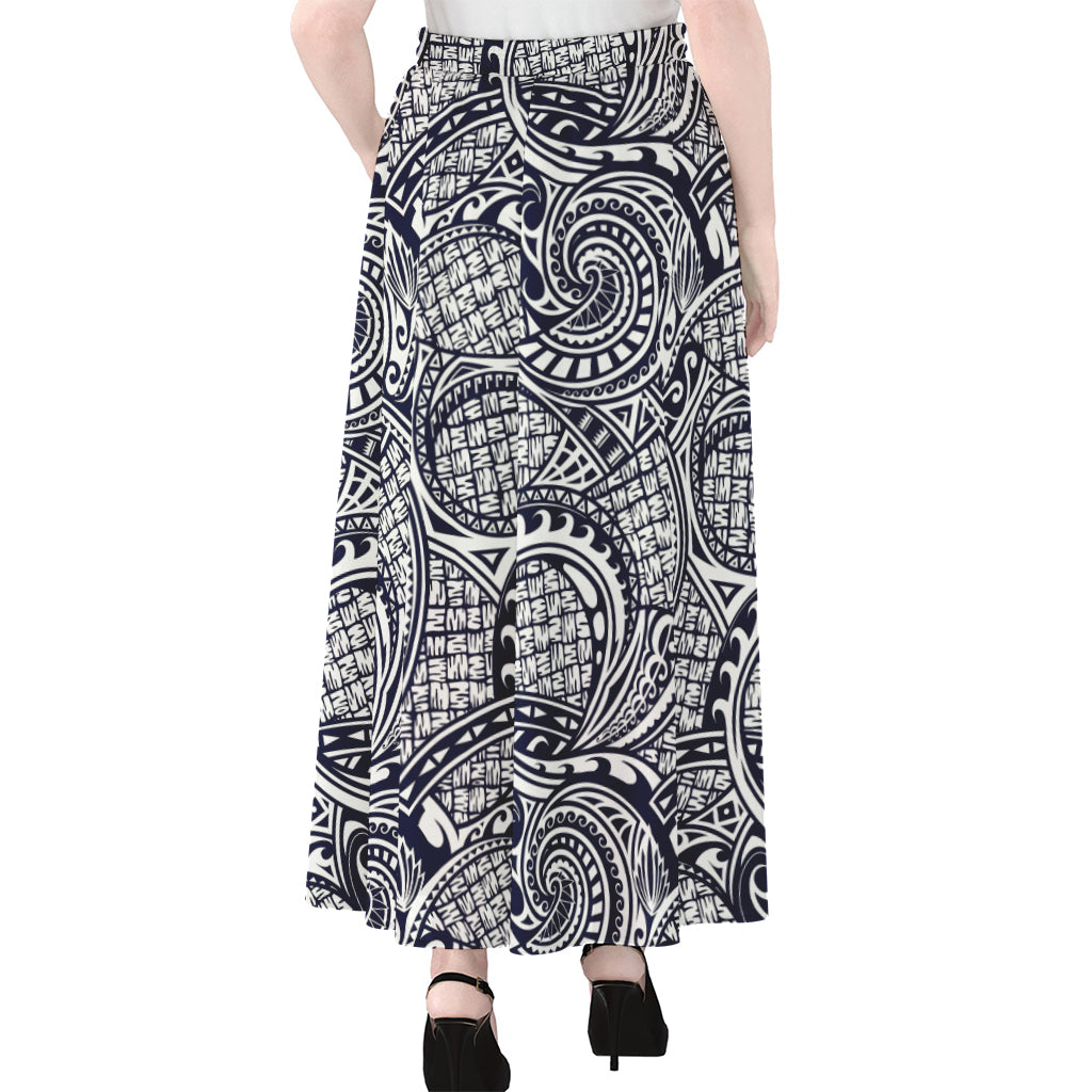 Blue Maori Polynesian Tribal Print Chiffon Maxi Skirt