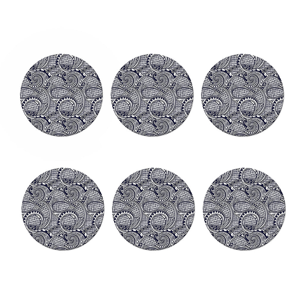Blue Maori Polynesian Tribal Print Coaster Set