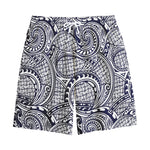 Blue Maori Polynesian Tribal Print Cotton Shorts