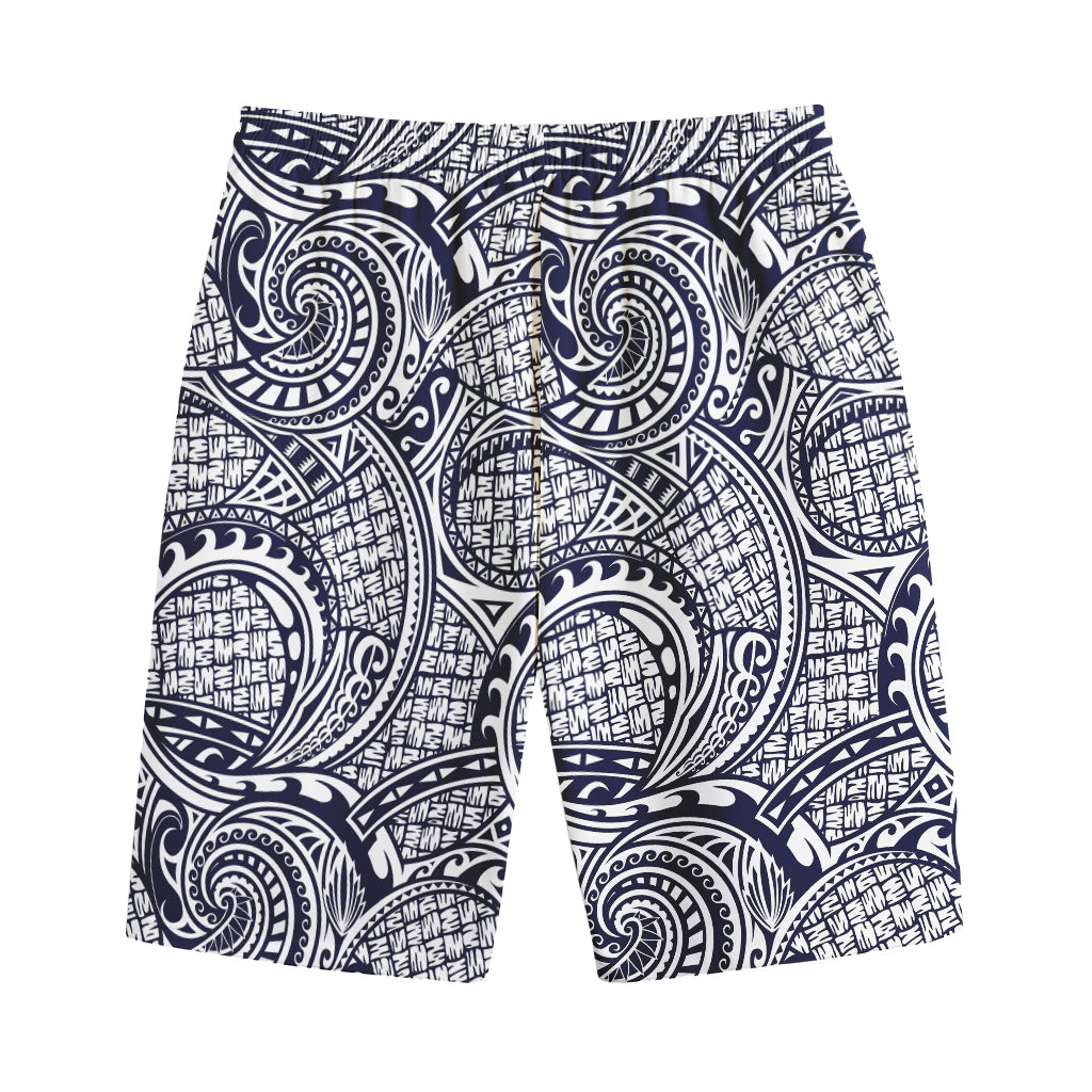 Blue Maori Polynesian Tribal Print Cotton Shorts