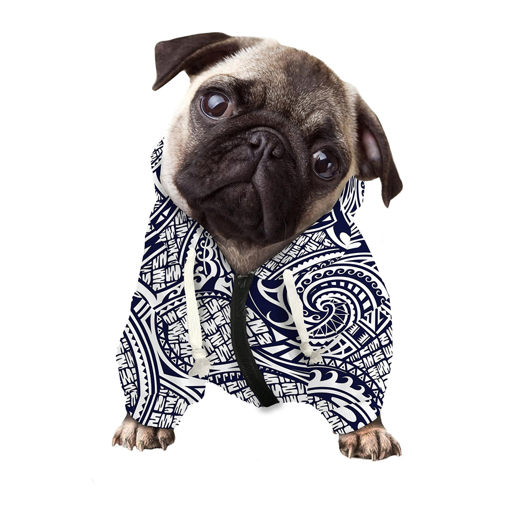 Blue Maori Polynesian Tribal Print Dog Zip Up Hoodie