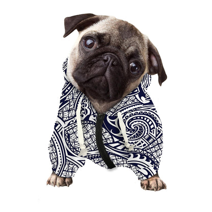 Blue Maori Polynesian Tribal Print Dog Zip Up Hoodie