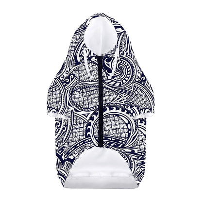 Blue Maori Polynesian Tribal Print Dog Zip Up Hoodie