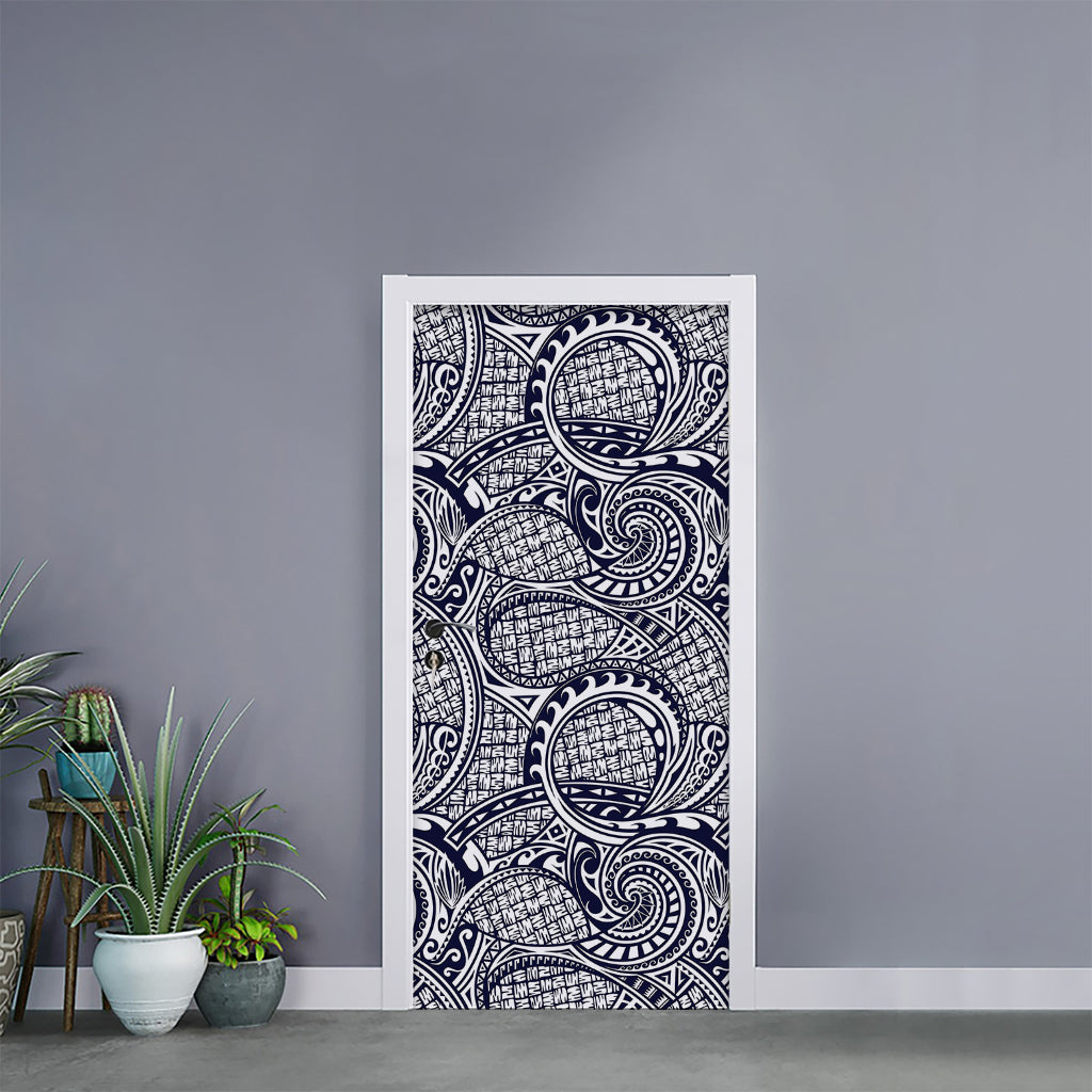 Blue Maori Polynesian Tribal Print Door Sticker