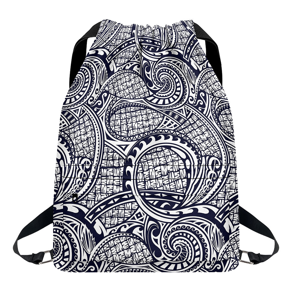 Blue Maori Polynesian Tribal Print Drawstring Backpack