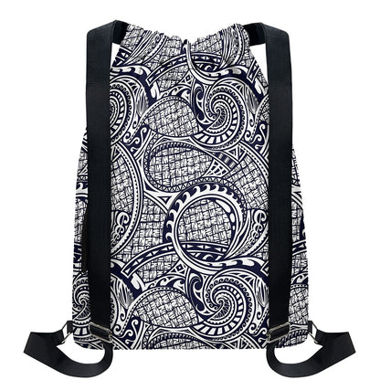 Blue Maori Polynesian Tribal Print Drawstring Backpack