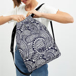 Blue Maori Polynesian Tribal Print Drawstring Backpack