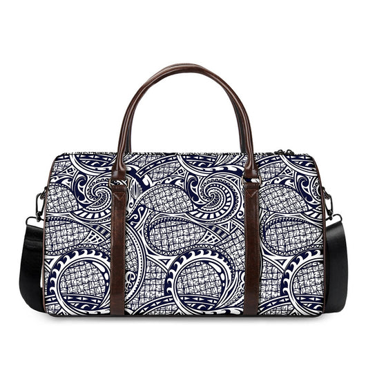 Blue Maori Polynesian Tribal Print Duffle Bag