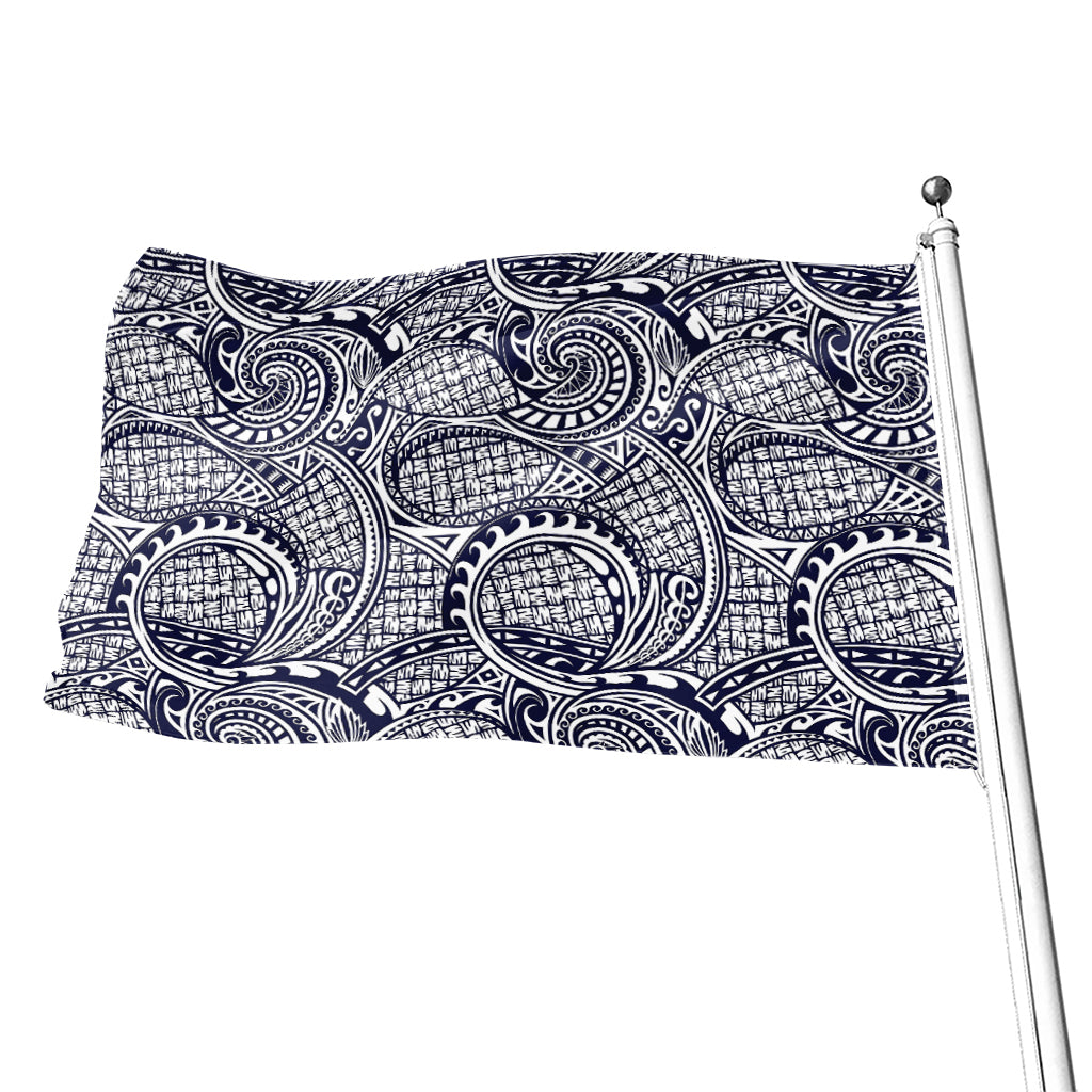 Blue Maori Polynesian Tribal Print Flag