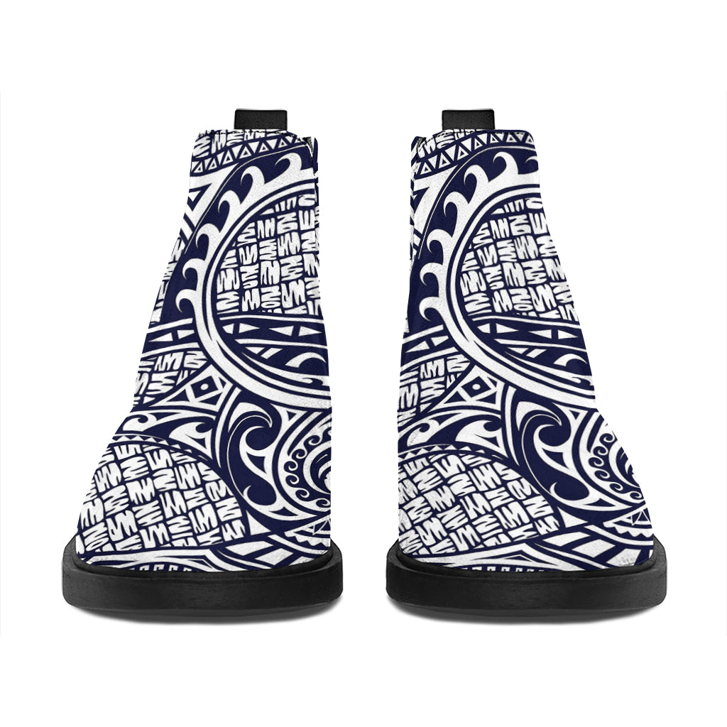 Blue Maori Polynesian Tribal Print Flat Ankle Boots