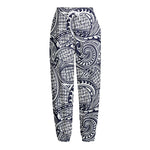 Blue Maori Polynesian Tribal Print Fleece Lined Knit Pants