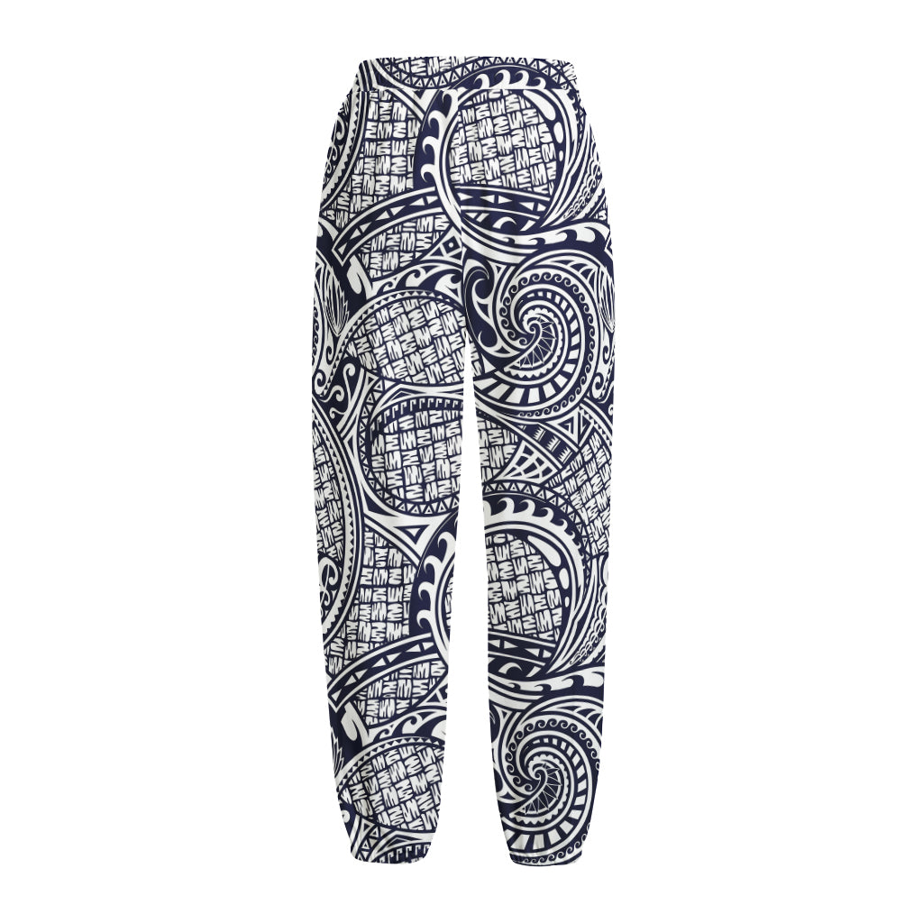 Blue Maori Polynesian Tribal Print Fleece Lined Knit Pants