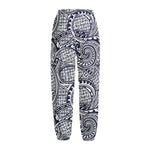 Blue Maori Polynesian Tribal Print Fleece Lined Knit Pants