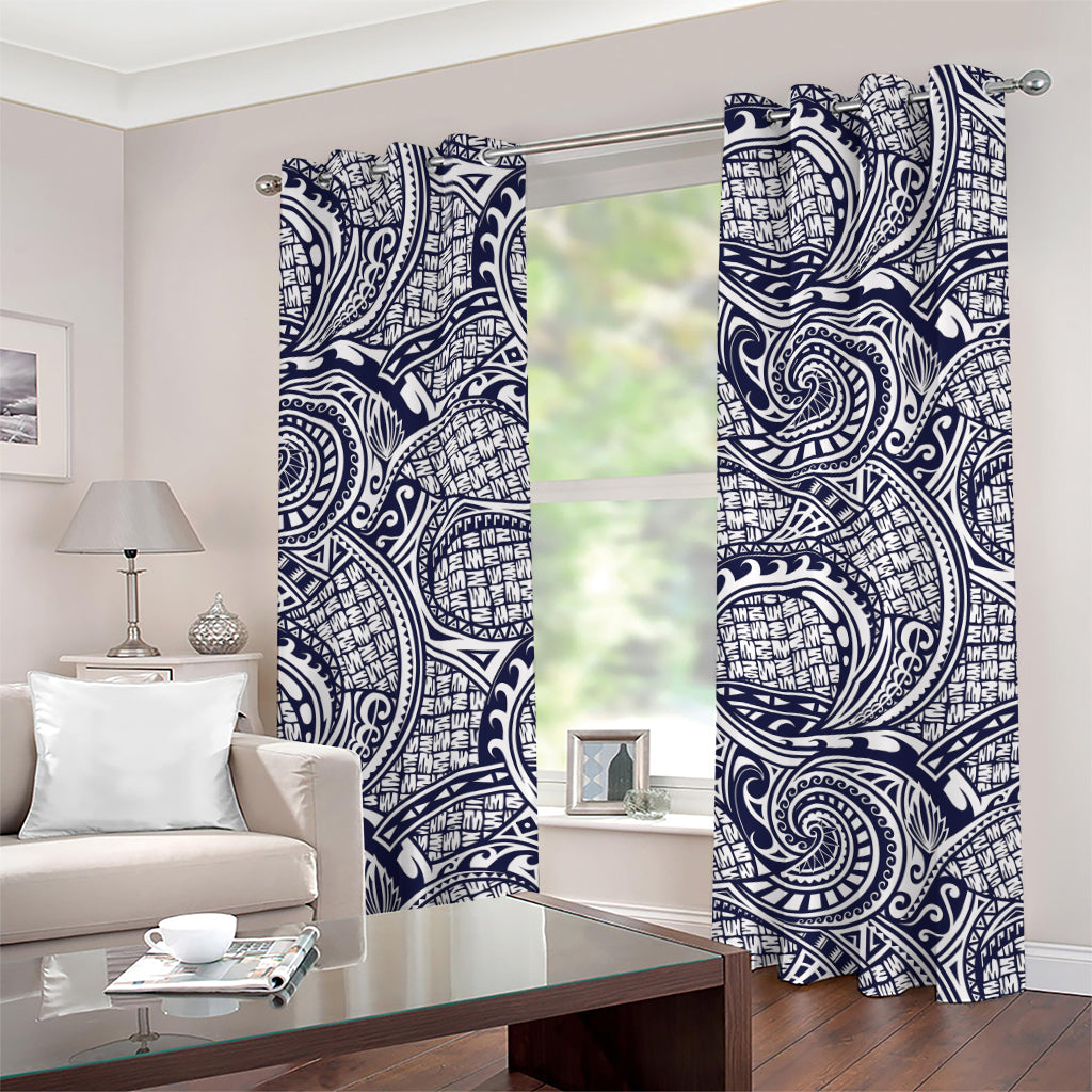 Blue Maori Polynesian Tribal Print Grommet Curtains