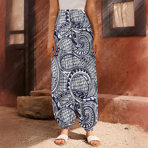 Blue Maori Polynesian Tribal Print Harem Pants