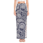 Blue Maori Polynesian Tribal Print High Slit Maxi Skirt