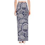 Blue Maori Polynesian Tribal Print High Slit Maxi Skirt