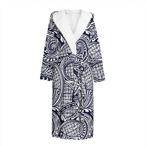 Blue Maori Polynesian Tribal Print Hooded Bathrobe