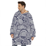 Blue Maori Polynesian Tribal Print Hoodie Blanket