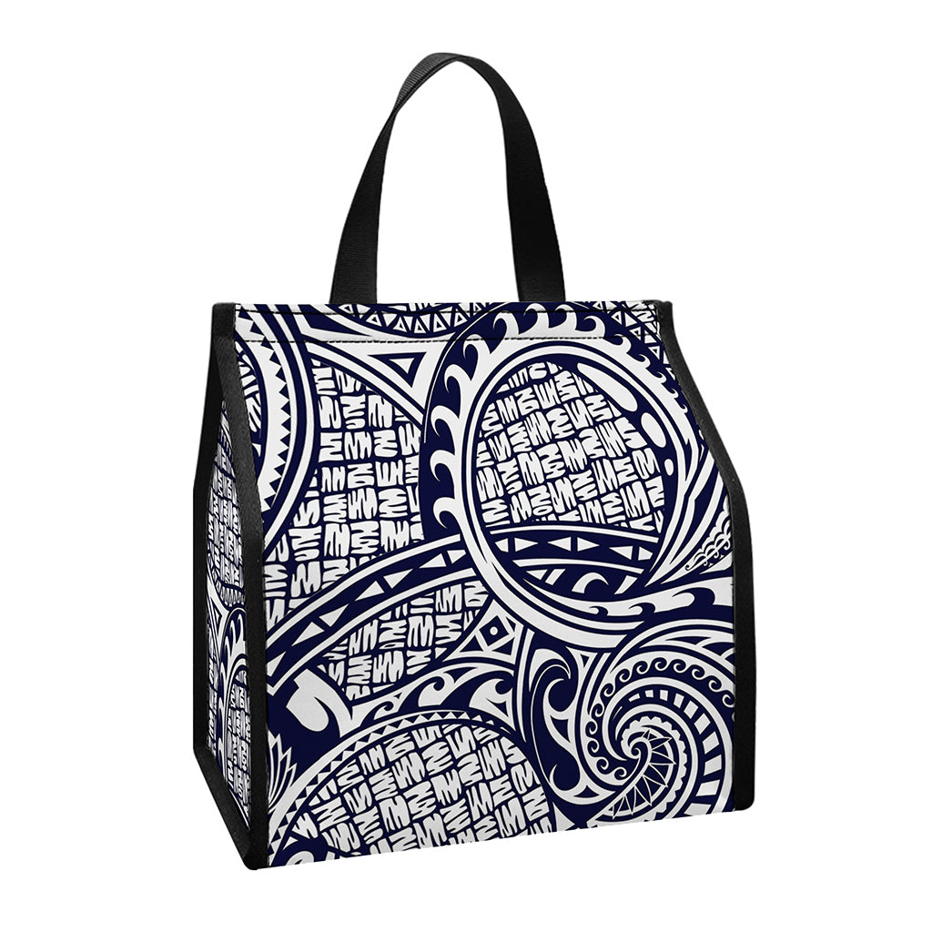 Blue Maori Polynesian Tribal Print Insulated Lunch Tote