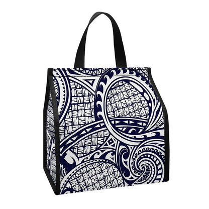 Blue Maori Polynesian Tribal Print Insulated Lunch Tote
