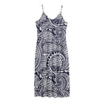 Blue Maori Polynesian Tribal Print Jersey Midi Cami Dress