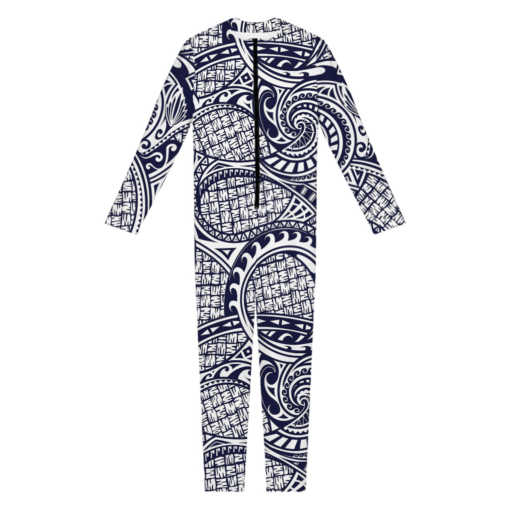 Blue Maori Polynesian Tribal Print Jumpsuit