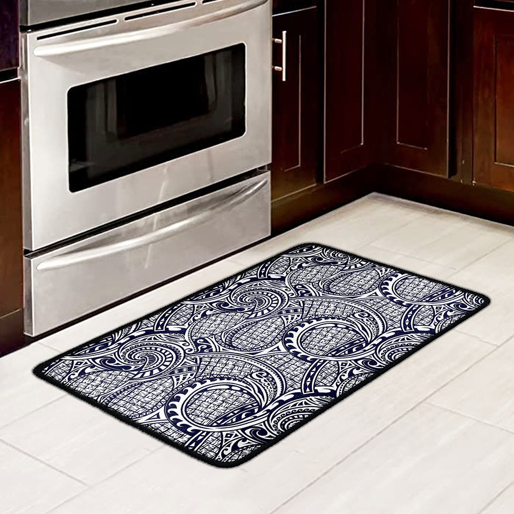 Blue Maori Polynesian Tribal Print Kitchen Mat