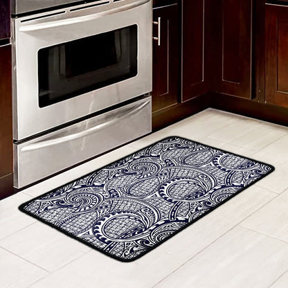 Blue Maori Polynesian Tribal Print Kitchen Mat