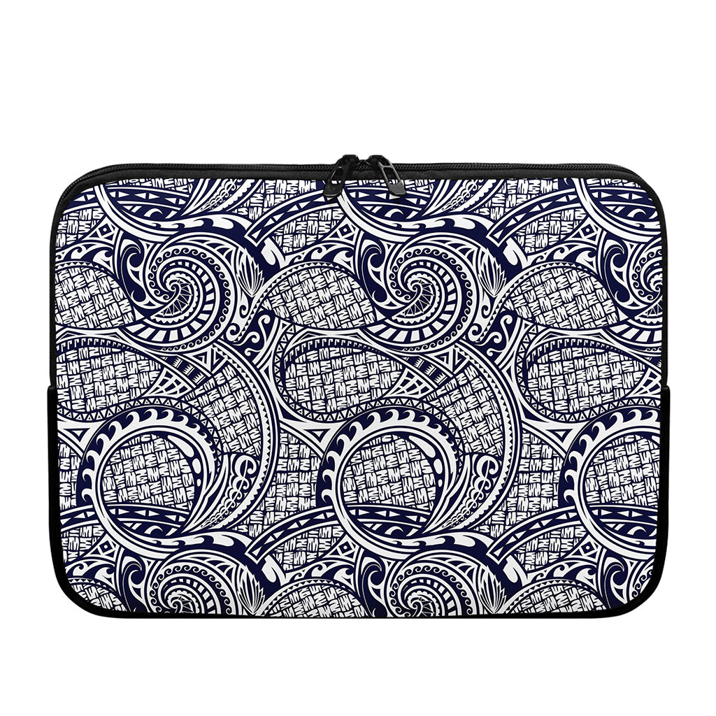Blue Maori Polynesian Tribal Print Laptop Sleeve