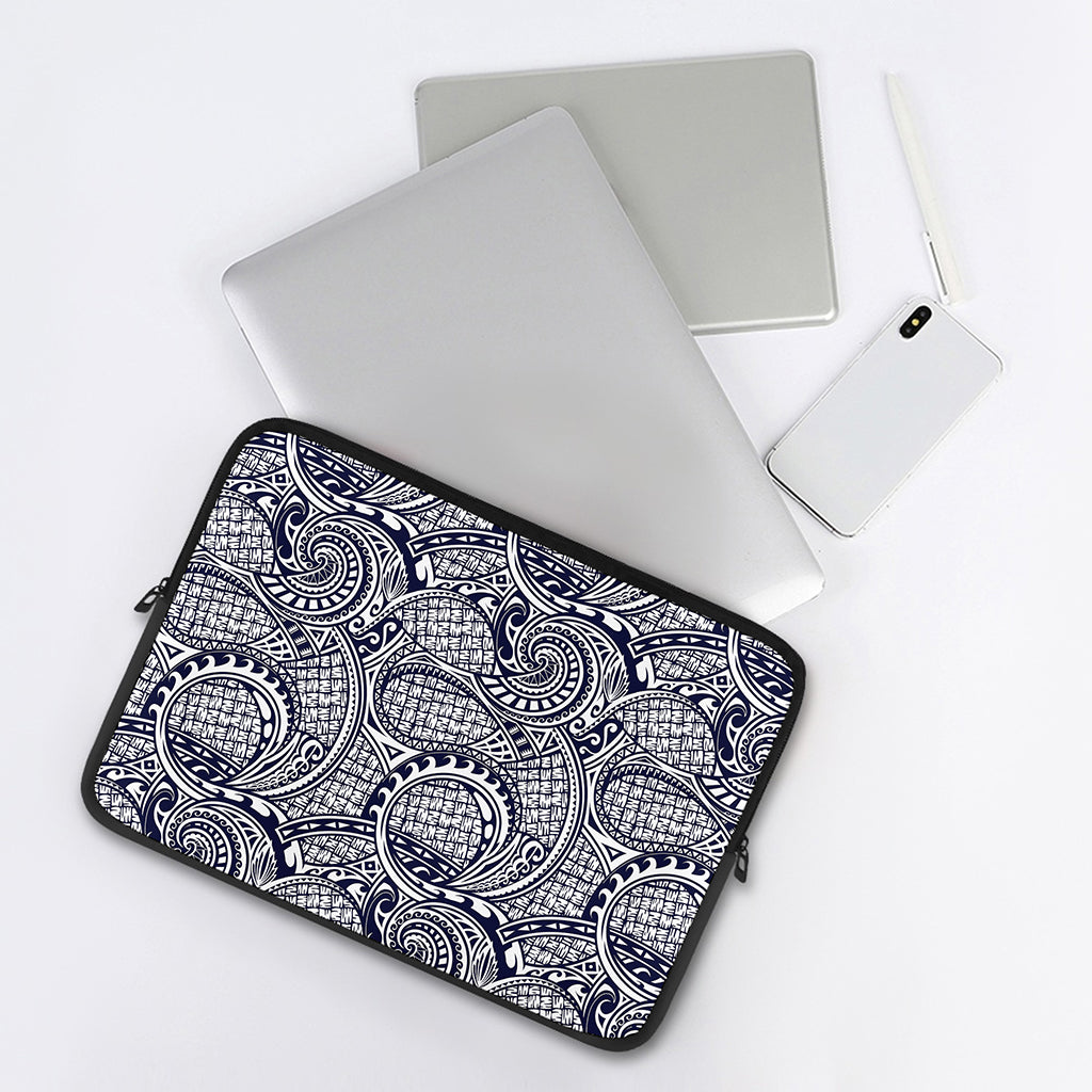 Blue Maori Polynesian Tribal Print Laptop Sleeve