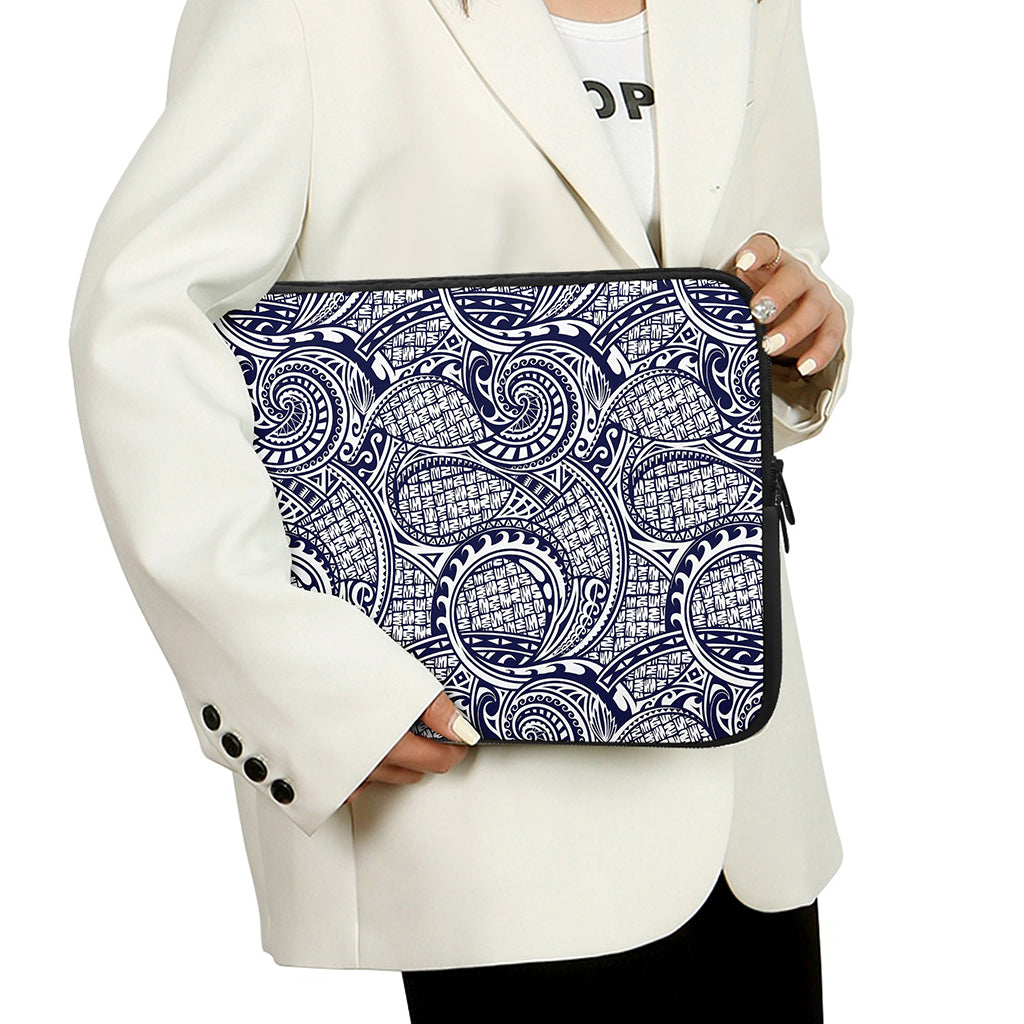 Blue Maori Polynesian Tribal Print Laptop Sleeve