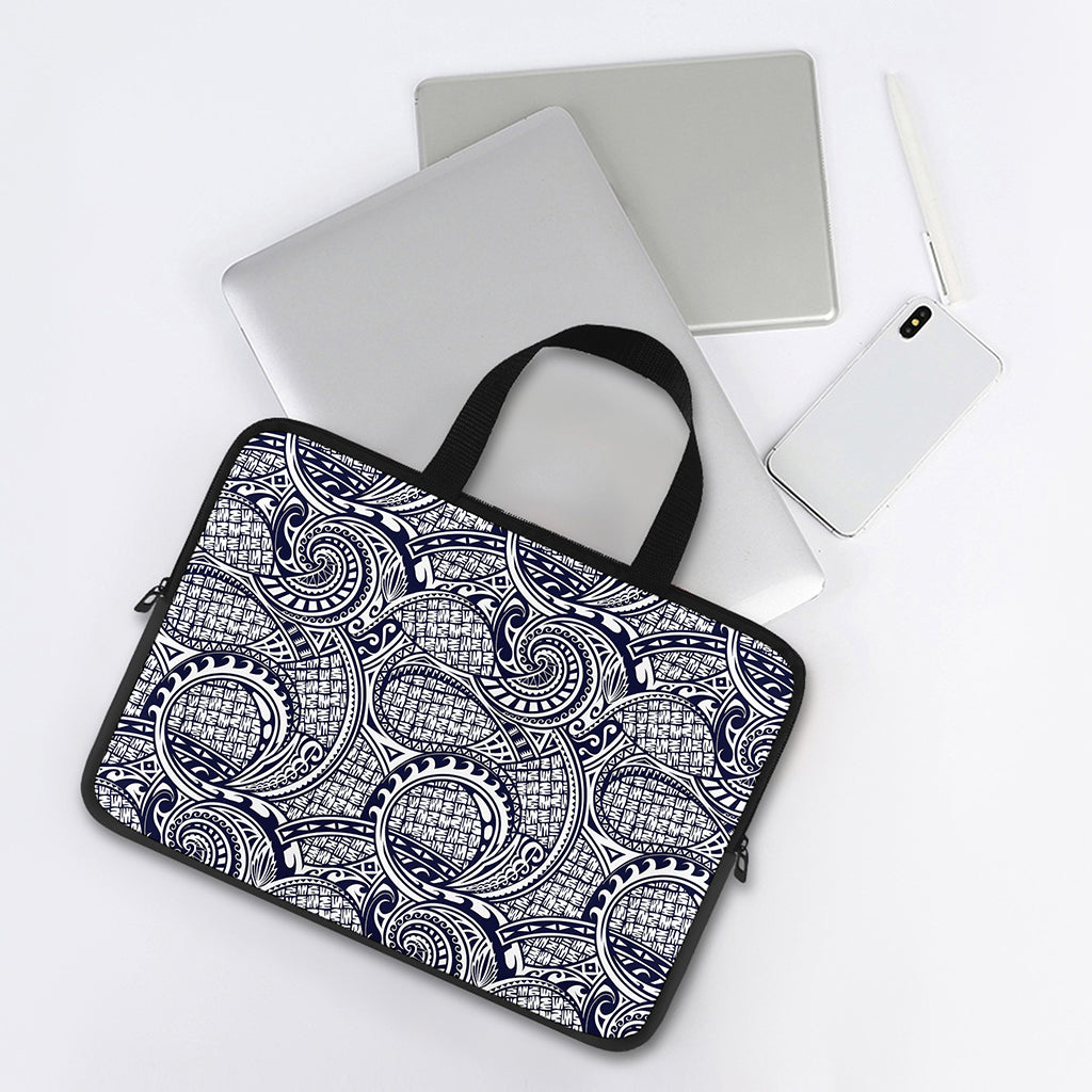 Blue Maori Polynesian Tribal Print Laptop Sleeve With Handle