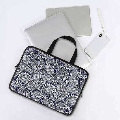 Blue Maori Polynesian Tribal Print Laptop Sleeve With Handle
