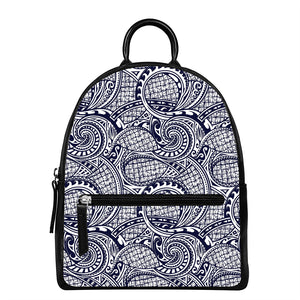 Blue Maori Polynesian Tribal Print Leather Backpack