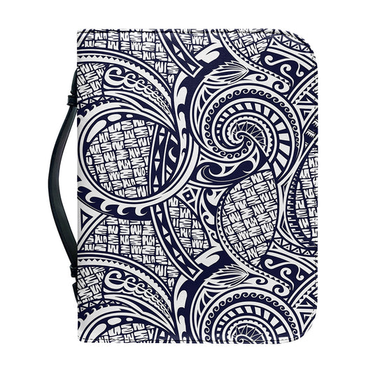 Blue Maori Polynesian Tribal Print Leather Bible Cover