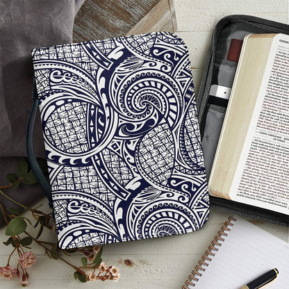 Blue Maori Polynesian Tribal Print Leather Bible Cover
